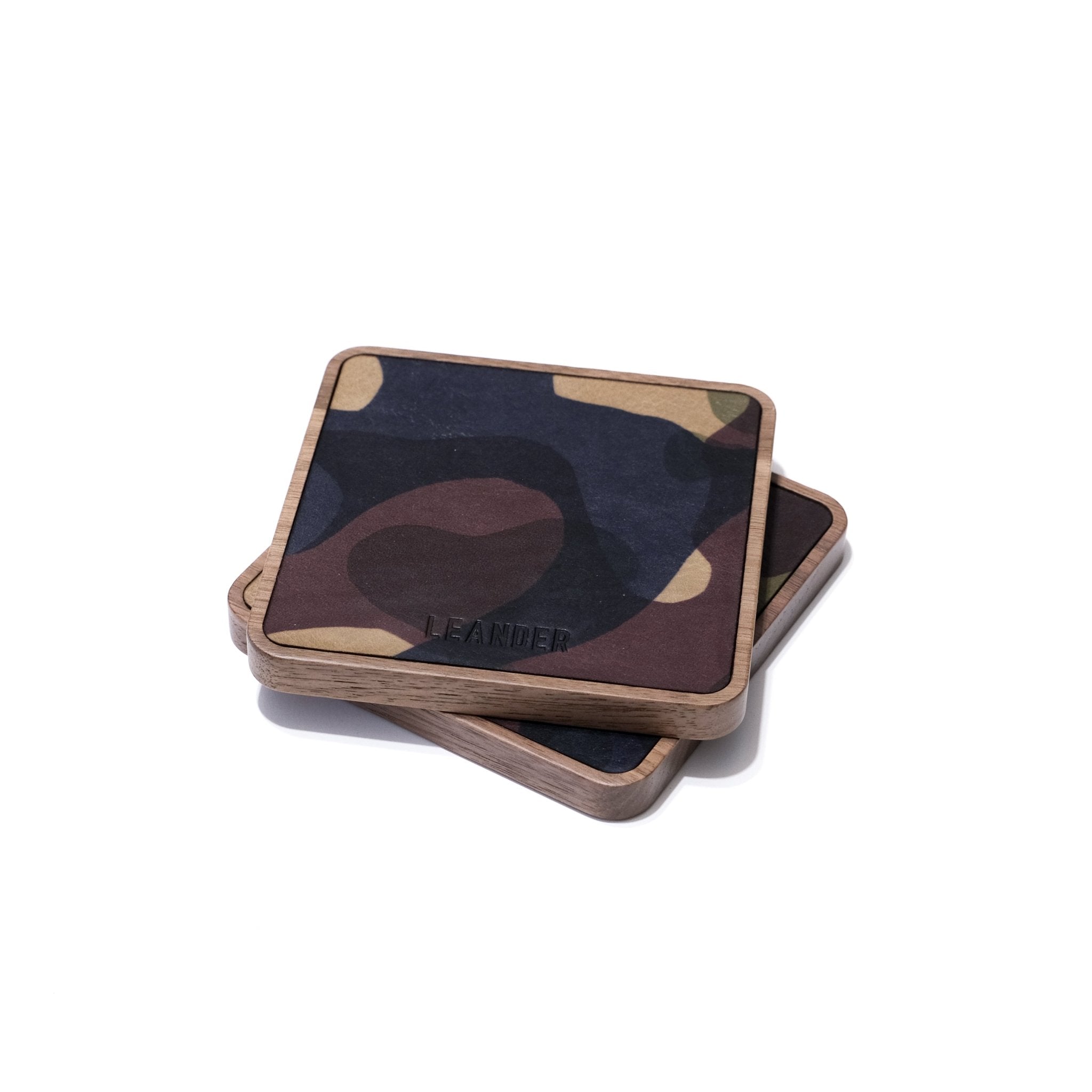 Walnut and Leather Coaster - Leander