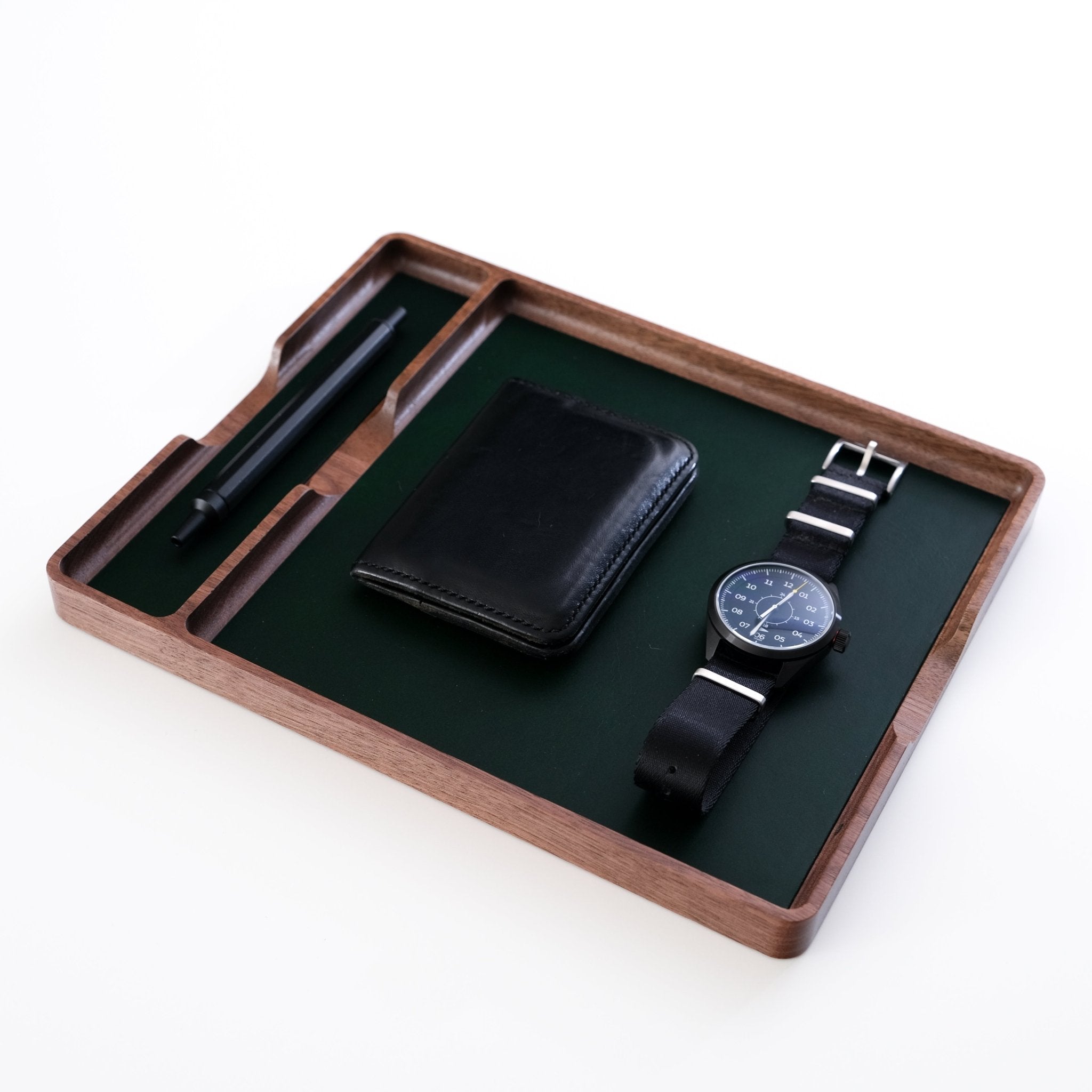 Walnut and Leather Valet Tray - Leander